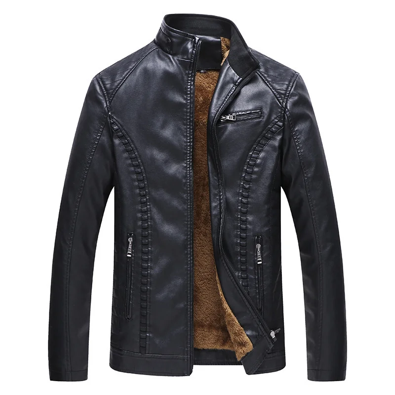 

Мужская Зимняя Повседневная мотоциклетная флисовая кожаная куртка, Мужская Осенняя брендовая байкерская куртка из искусственной кожи, пальто, облегающие мужские пальто