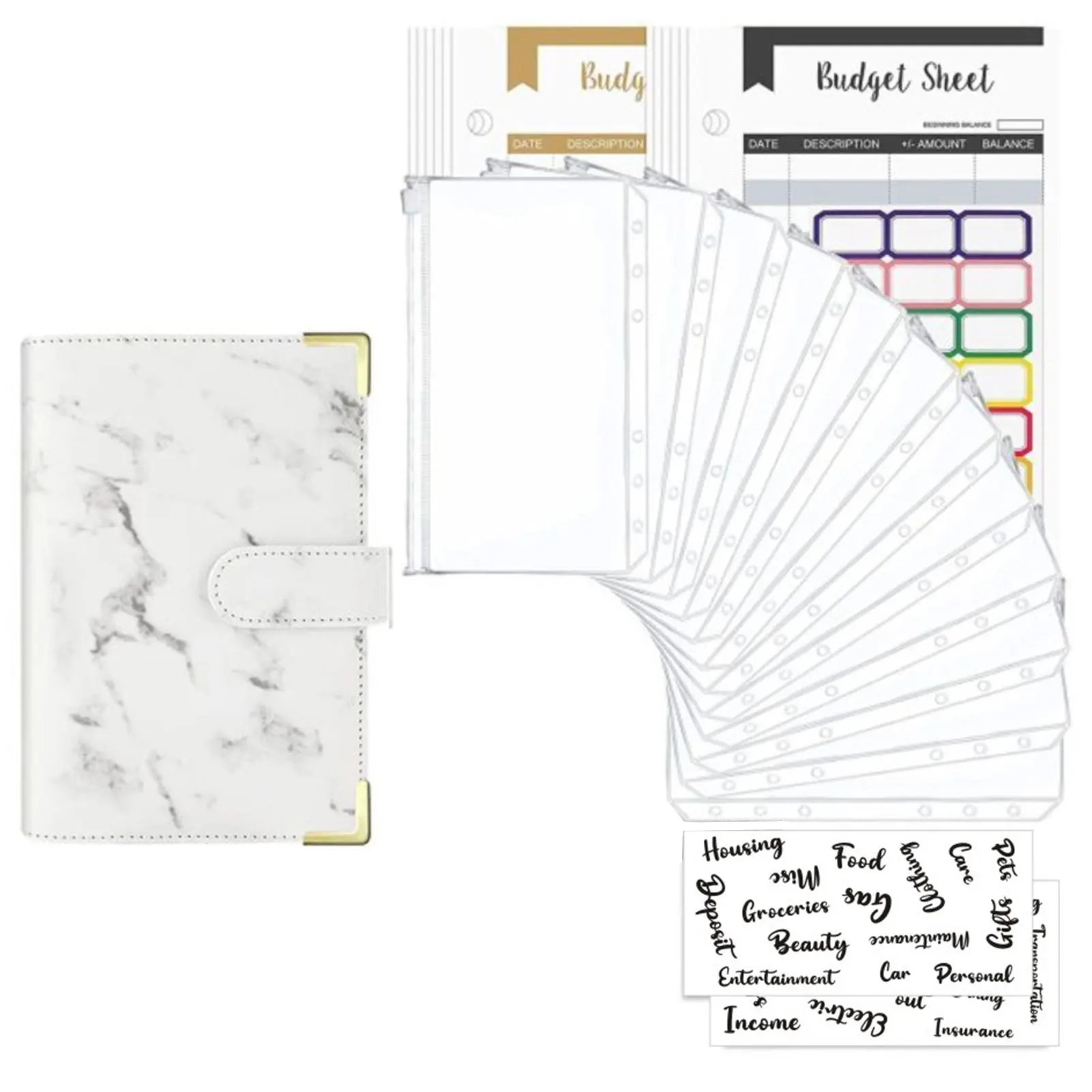72pcs With Label Sticker Writing Sheet DIY Multi Pockets Zip Pocket Gift Budget Binder Set A6 Money Saving Waterproof Durable 
72pcs With Label Sticker Writing Sheet DIY Multi Pockets Zip Pocket Gift Budget Binder Set A6 Money Saving Waterproof Durable
