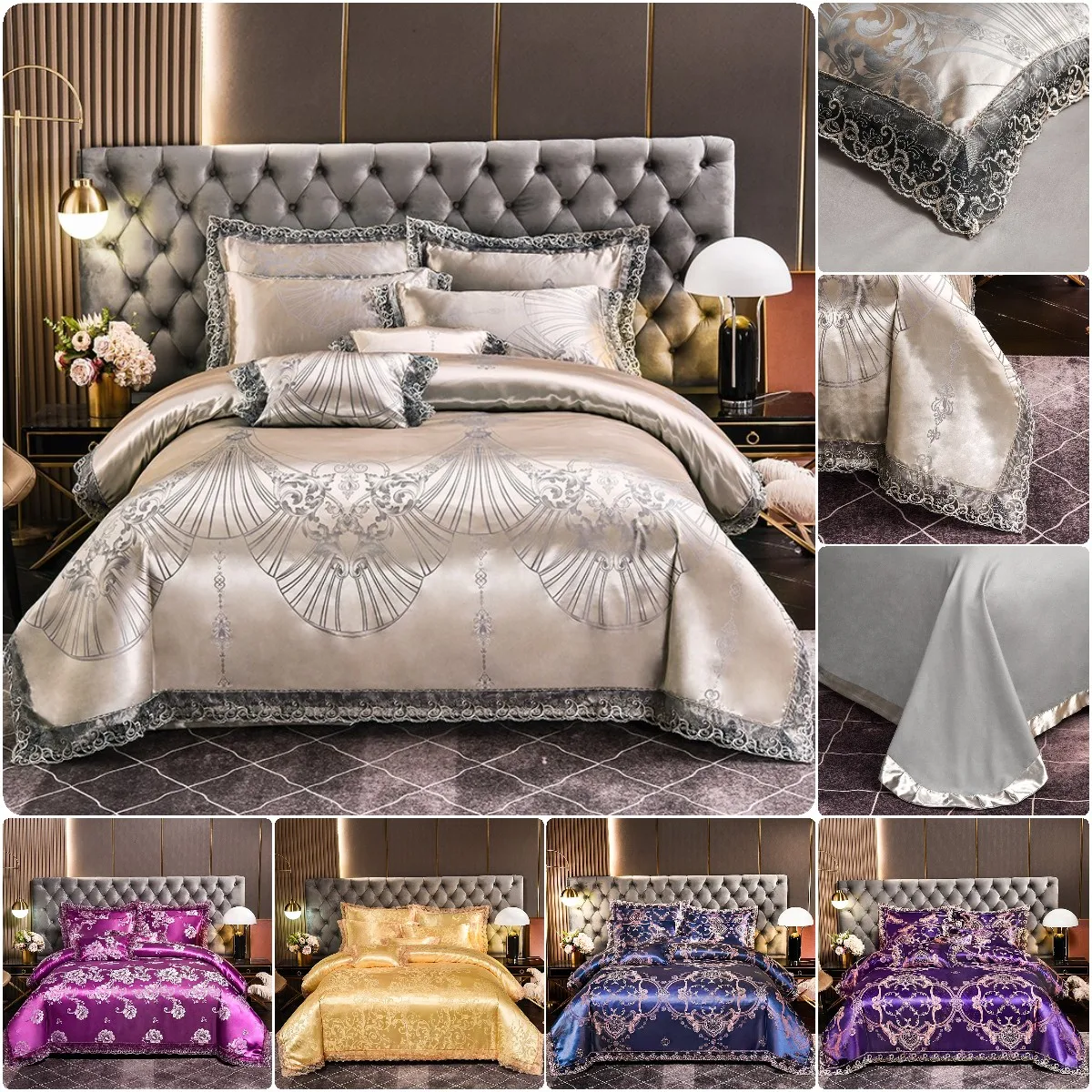 

Morndream Luxury Hometexile Satin Jacquard Bedding Set Lace Duvet Cover Sets +Pillowcase Twin Queen King 2/3/4pcs Quilt Cover