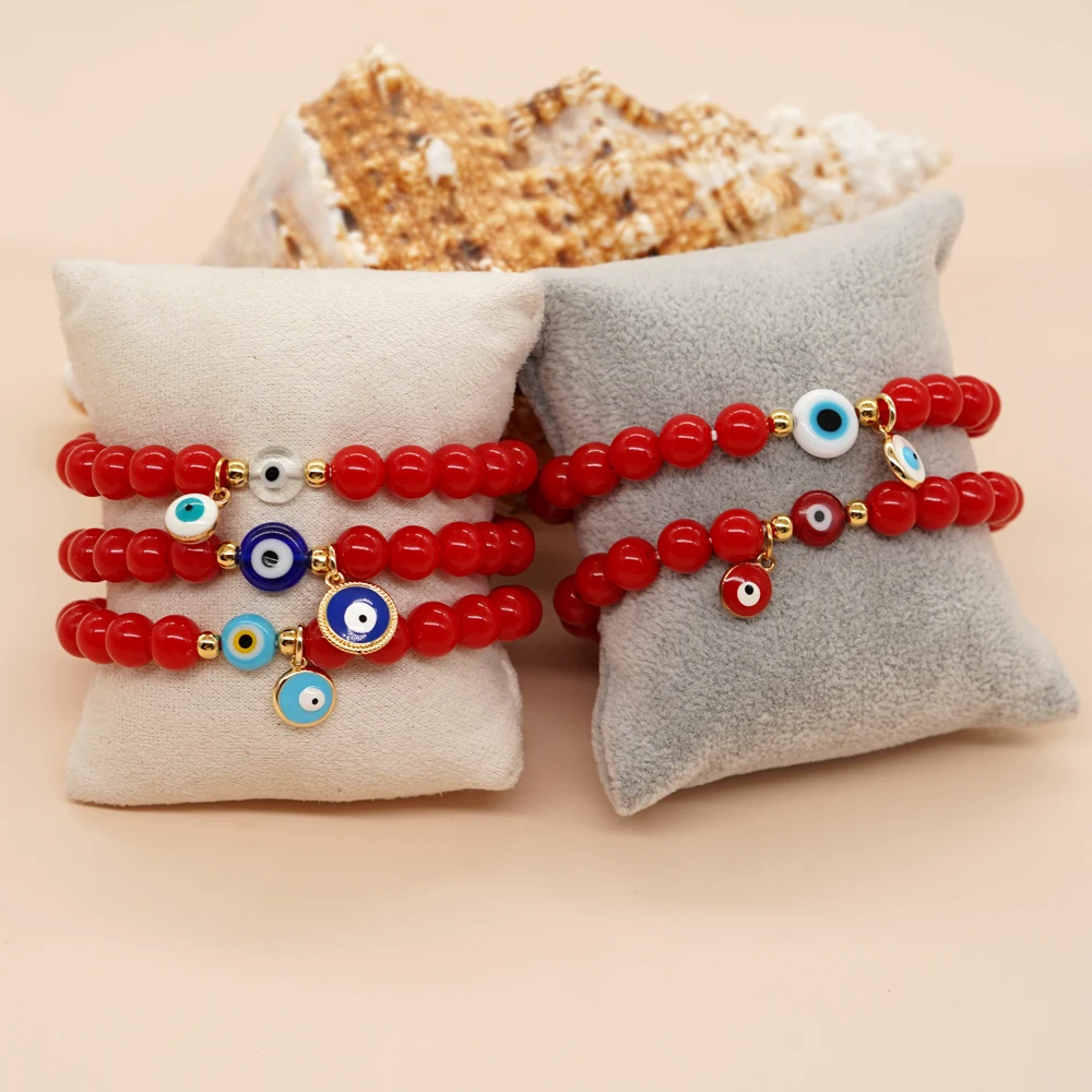 

Go2Boho Lucky Friendship Bracelet Evil Eye Turkish Red Ball Beaded Jewelry for Women Men Vintage Stretch Bracelets Handmade Gift