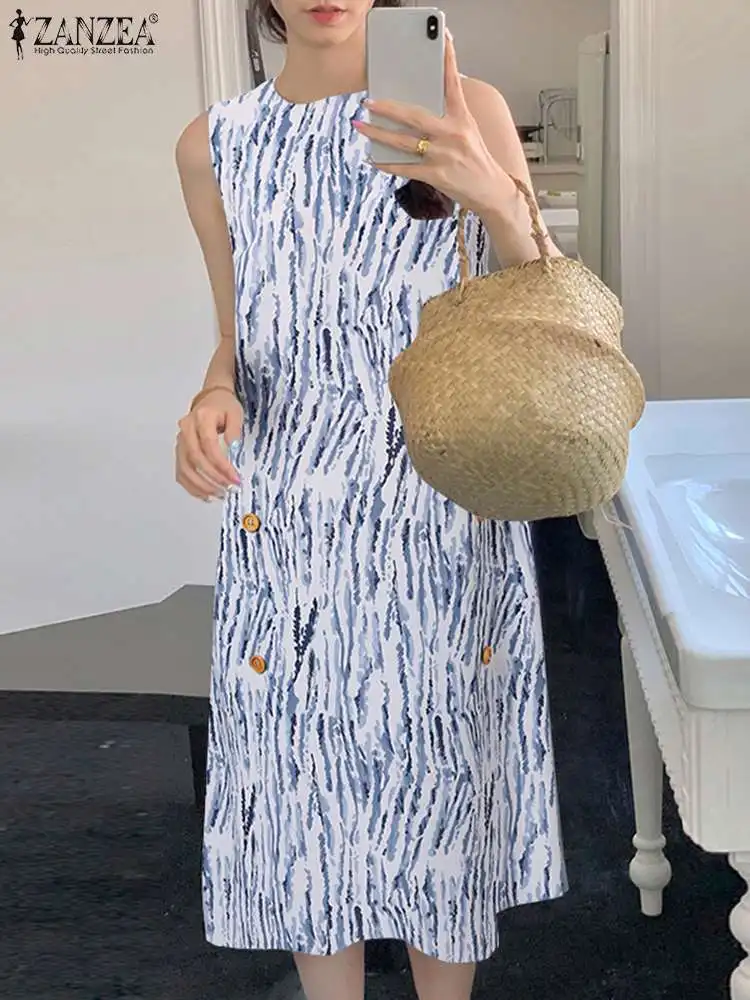 ZANZEA Casual Striped Print Midi Dress Women Summer Sleeveless Round Neck Party Dresses Holiday Bohemian Elegant A-line Vestidos
ZANZEA Casual Striped Print Midi Dress Women Summer Sleeveless Round Neck Party Dresses Holiday Bohemian Elegant A-line Vestidos