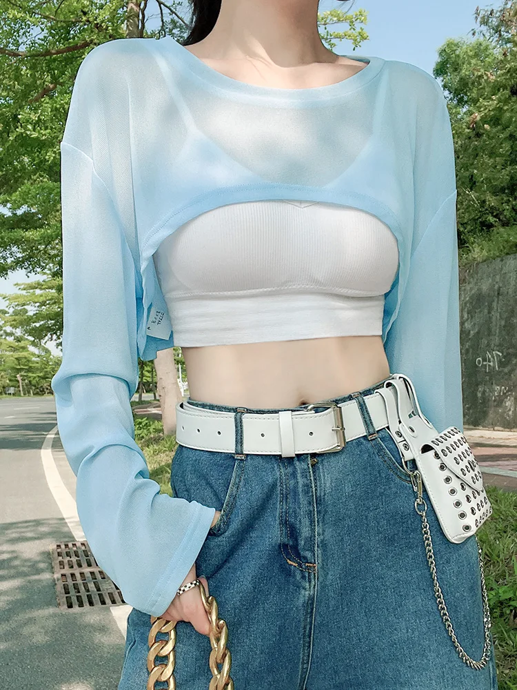 Blouse women's summer suspender skirt with bottoming thin section sunscreen long-sleeved ultra-short outer top
Blouse women's summer suspender skirt with bottoming thin section sunscreen long-sleeved ultra-short outer top