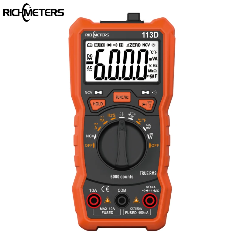 RICHMETERS RM113D NCV Digital Multimeter 6000 counts Auto Ranging AC/DC voltage meter Flash light Back light Large Screen 113A/D
RICHMETERS RM113D NCV Digital Multimeter 6000 counts Auto Ranging AC/DC voltage meter Flash light Back light Large Screen 113A/D