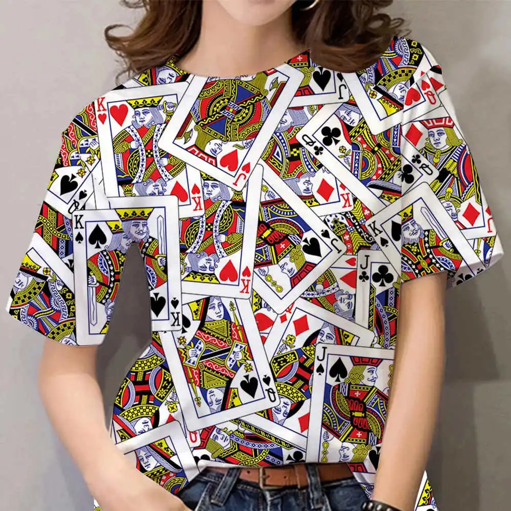 Summer Casual Fun Clothes Women Tees Oversized T-Shirt Female T-Shirts Fashion Playing Cards 3D Print Shirts Ladies Tops Sleeves
Summer Casual Fun Clothes Women Tees Oversized T-Shirt Female T-Shirts Fashion Playing Cards 3D Print Shirts Ladies Tops Sleeves