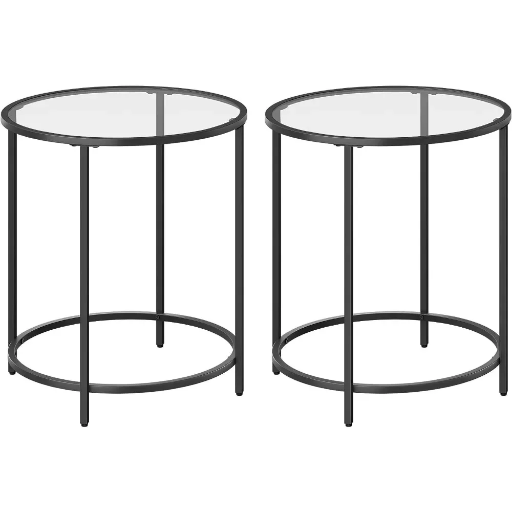 Круглые столы VASAGLE, набор из 2, стеклянные столы с металлической рамой, черные журнальные столы в современном стиле, черные 
Круглые столы VASAGLE, набор из 2, стеклянные столы с металлической рамой, черные журнальные столы в современном стиле, черные