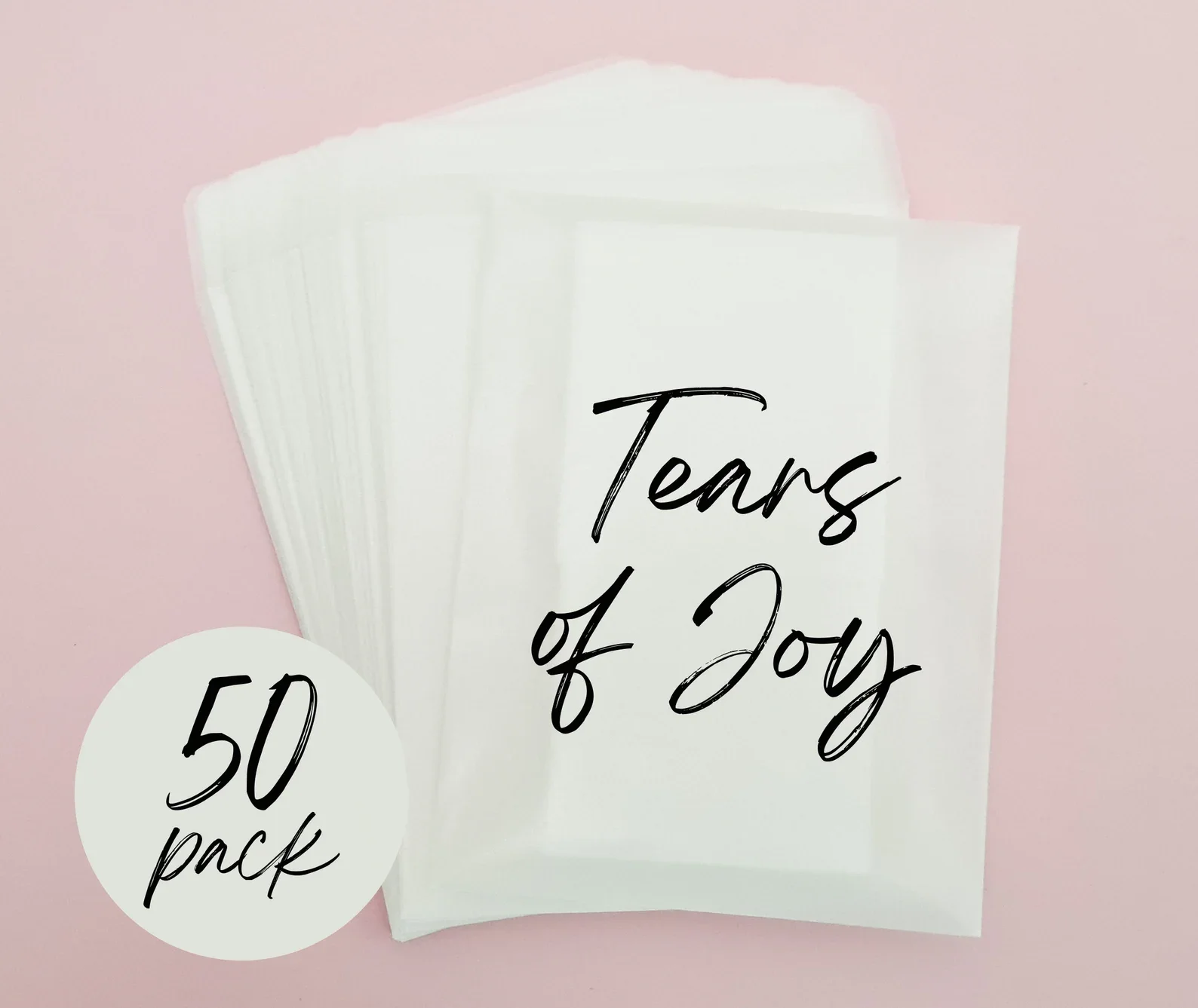x50 For Your Happy Tears Wedding Tissues Packets 100% Biodegradable Glassine Bags - 50 pack Supplies