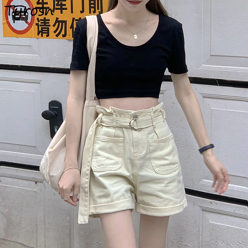 Denim Shorts Women Sashes Solid Design All-match Daily Korean Style College BUD Loose Fashion Streetwear Summer Retro Ins Simple
Denim Shorts Women Sashes Solid Design All-match Daily Korean Style College BUD Loose Fashion Streetwear Summer Retro Ins Simple