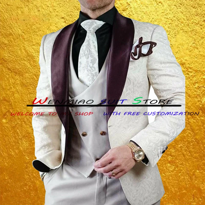 Wedding Groom Tuxedo Men's White Printed Three Piece Formal Business Blazer Pants Vest Party Slim Fit Jacket Set
Wedding Groom Tuxedo Men's White Printed Three Piece Formal Business Blazer Pants Vest Party Slim Fit Jacket Set