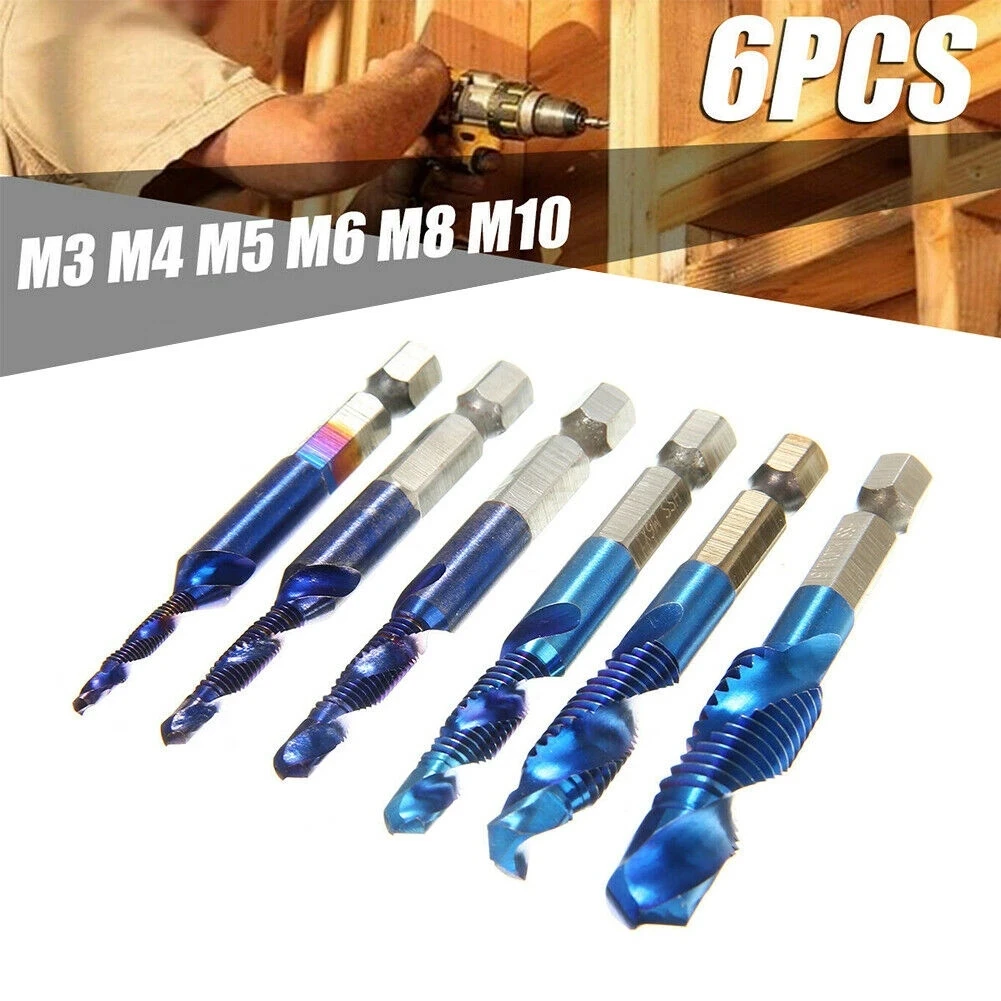 6Pcs M3-M10 Hex Shank Titanium Plated HSS Screw Thread Metric Tap Drill Bits Screw Machine Compound Thread Hand Tools
6Pcs M3-M10 Hex Shank Titanium Plated HSS Screw Thread Metric Tap Drill Bits Screw Machine Compound Thread Hand Tools