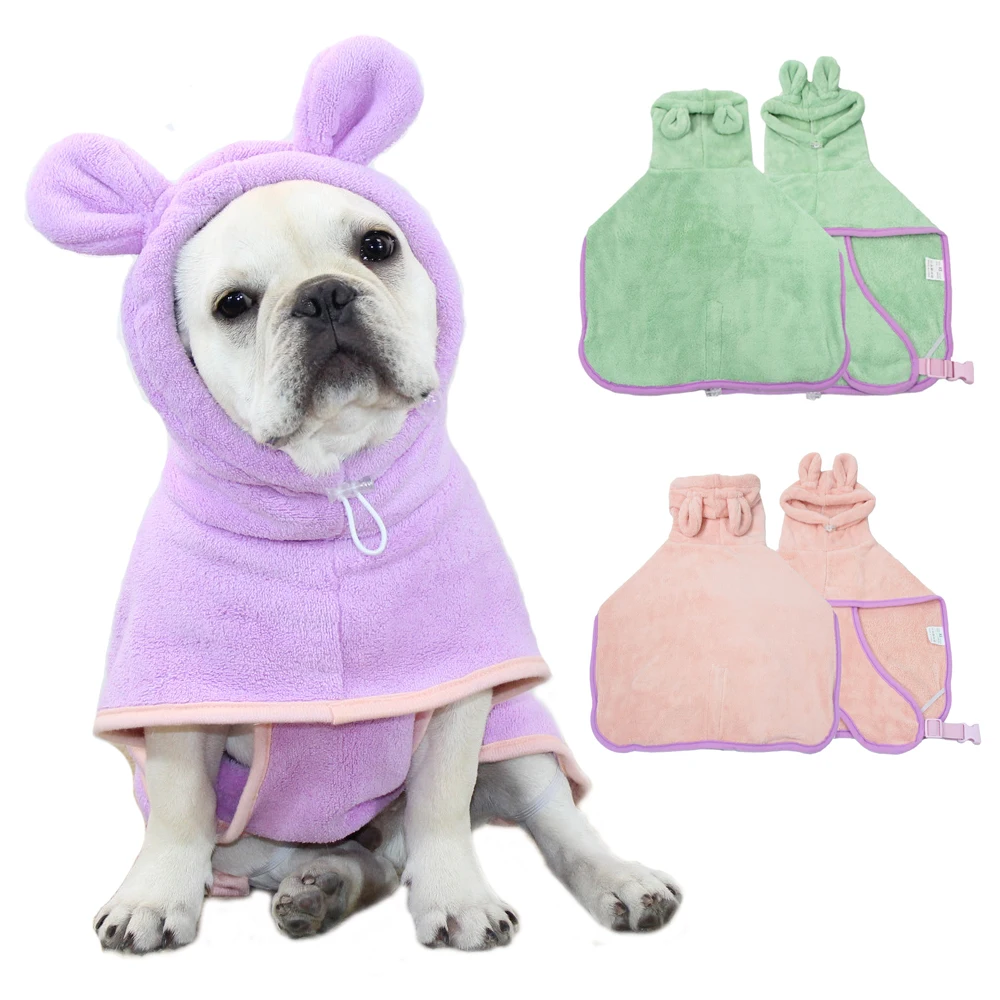 

Bathrobe for Dogs Super Absorbent Fast Drying Hooded Cute Pet Bathrobe Towel for Cats Dogs Adjustable Microfiber Coat Corgi Pugs