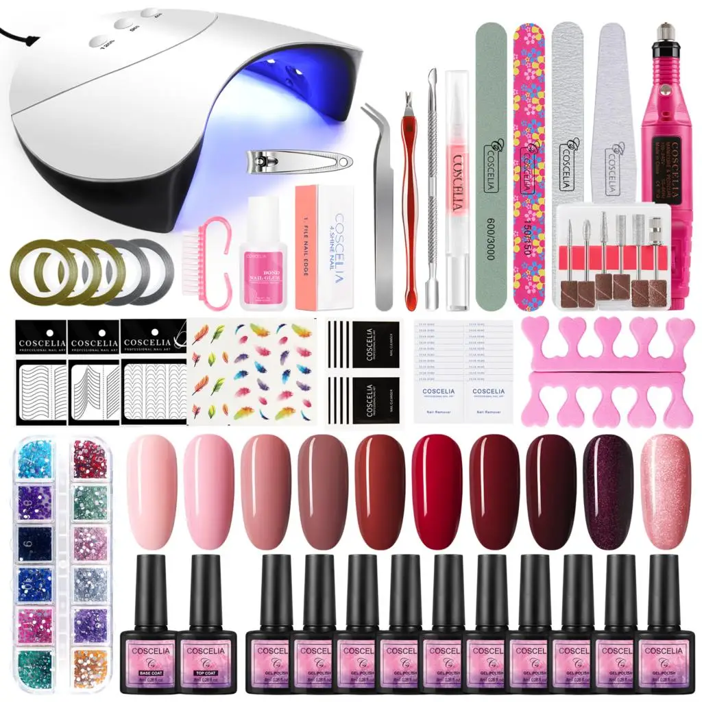 COSCELIA Nail Gel Set With UV LED Lamp Gel Nail Polish Set With Base Top Coat Soak Off Manicure Nail Art Decorations Tools Set
COSCELIA Nail Gel Set With UV LED Lamp Gel Nail Polish Set With Base Top Coat Soak Off Manicure Nail Art Decorations Tools Set