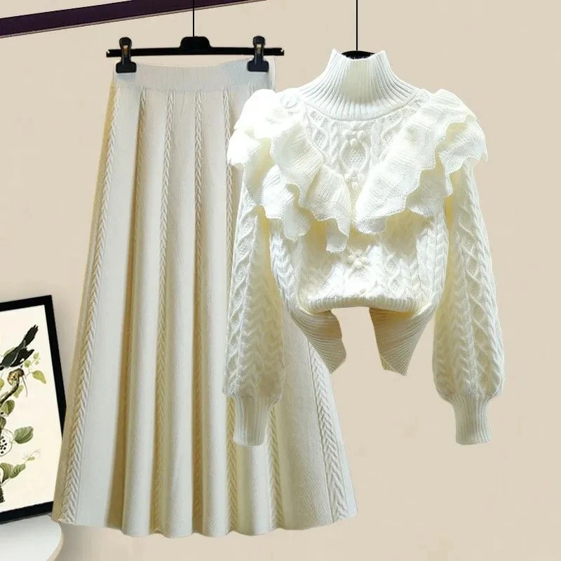 Large Size Autumn Winter Suit For Women 2022 New Sweet Knitted Ruffled Sweater With Skirt Two-piece Set Women Knitting Skirt Set
Large Size Autumn Winter Suit For Women 2022 New Sweet Knitted Ruffled Sweater With Skirt Two-piece Set Women Knitting Skirt Set