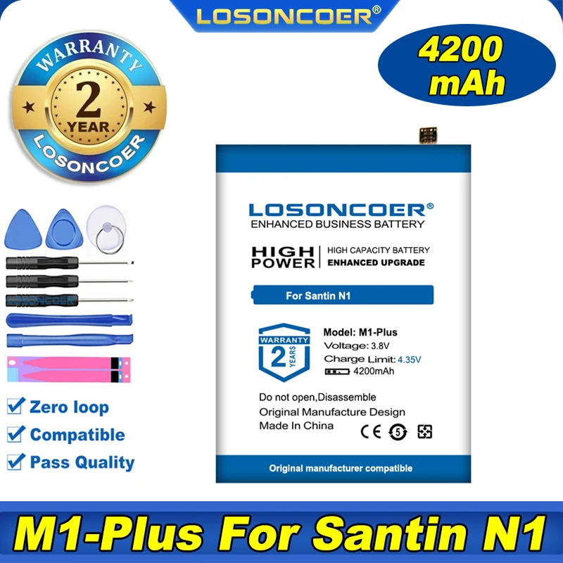 100% Оригинальный LOSONCOER 4200 мАч M1-Plus аккумулятор для мобильного телефона Santin N1 |
