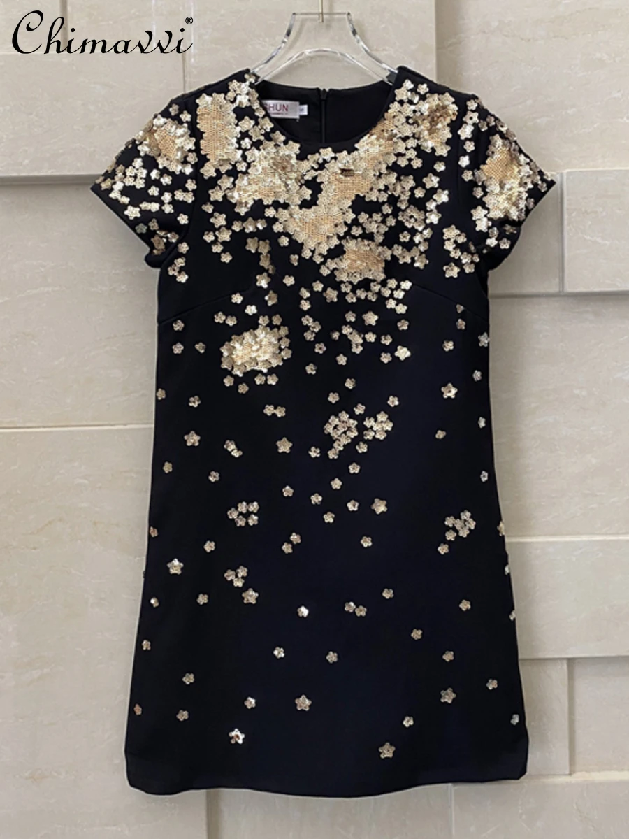 Beaded Sequined Flower Loose Black Dress Women's 2022 Summer New Fashion Round Neck Short Sleeve Casual Dress for Ladies
Beaded Sequined Flower Loose Black Dress Women's 2022 Summer New Fashion Round Neck Short Sleeve Casual Dress for Ladies