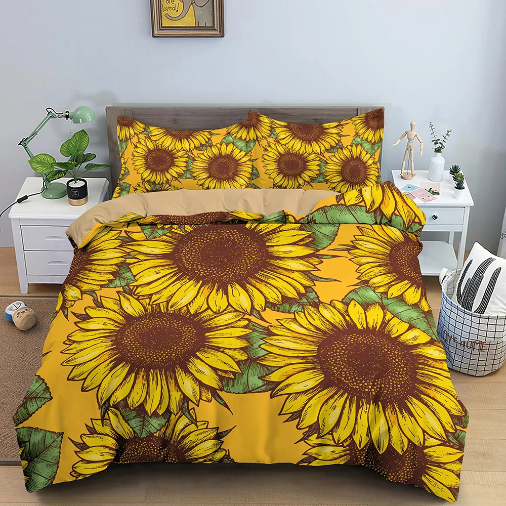 Size for Kids Women Yellow Flower Bedding Set Sunflower Pattern Decor Quilt Cover Duvet Cover Set 3D Floral Comforter Cover King 
Size for Kids Women Yellow Flower Bedding Set Sunflower Pattern Decor Quilt Cover Duvet Cover Set 3D Floral Comforter Cover King