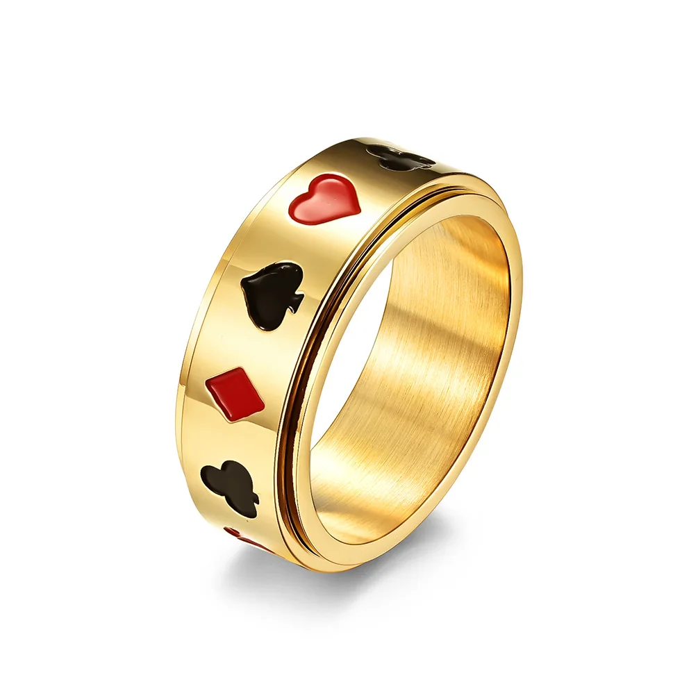 Titanium steel rotatable ring ring jewelry with spade red peach plum square poker pattern
Titanium steel rotatable ring ring jewelry with spade red peach plum square poker pattern