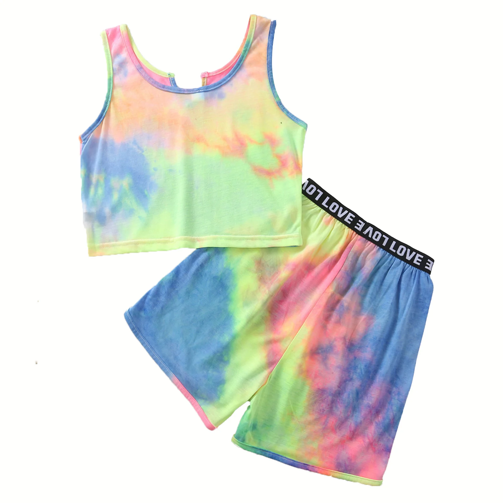 Cute Kids Girls Tie Dye Outfit Clothes Summer Sport Set Tracksuit Outdoor Wear Sleeveless Crop Vest Top with Letter Print Shorts
Cute Kids Girls Tie Dye Outfit Clothes Summer Sport Set Tracksuit Outdoor Wear Sleeveless Crop Vest Top with Letter Print Shorts