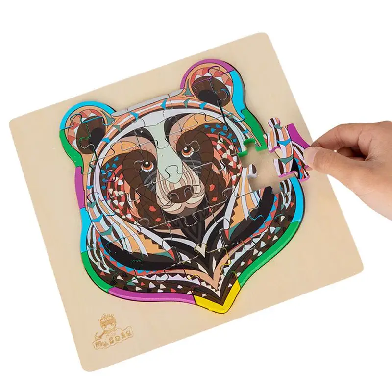

Животные Пазлы деревянный медведь головоломка Монтессори Обучающие дошкольные игрушки 3D головоломки подарки для цветов и форм познавательные навыки