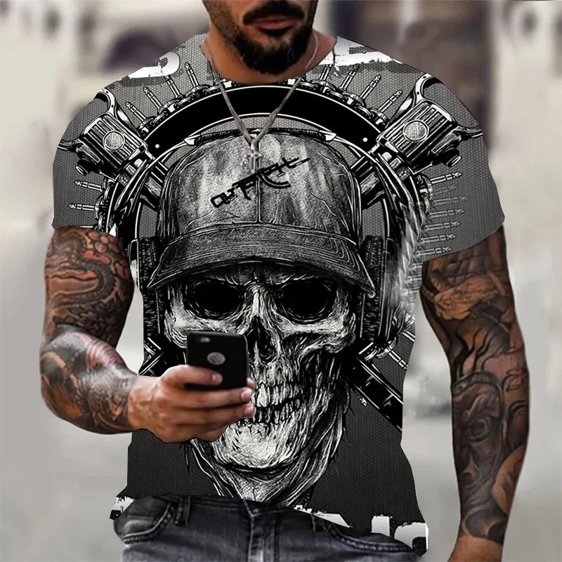 Summer 2022 Horror T-shirt Punk Rock Gun Short Sleeve 3d Soldier Skull Printed T-shirt Retro Gothic Men 's Apparel Summer to
Summer 2022 Horror T-shirt Punk Rock Gun Short Sleeve 3d Soldier Skull Printed T-shirt Retro Gothic Men 's Apparel Summer to