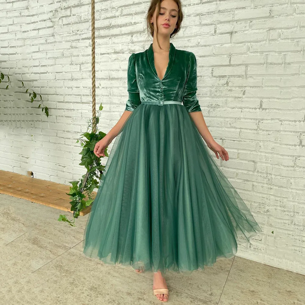 BridalAffair Chic A-Line Velvet And Tulle Prom Dress V-Neck Half Sleeves Evening Dress 2022 Hot Sale Party Dress Robe de festa
BridalAffair Chic A-Line Velvet And Tulle Prom Dress V-Neck Half Sleeves Evening Dress 2022 Hot Sale Party Dress Robe de festa