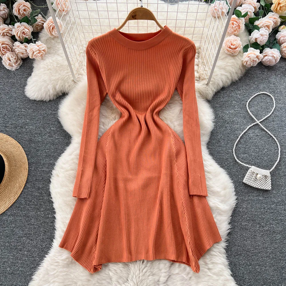 French Retro Knitted Long-sleeve Orange Black Dress Autumn Winter Women's Hepburn Vintage A Line Irregular Midi Dresses Vestidos
French Retro Knitted Long-sleeve Orange Black Dress Autumn Winter Women's Hepburn Vintage A Line Irregular Midi Dresses Vestidos