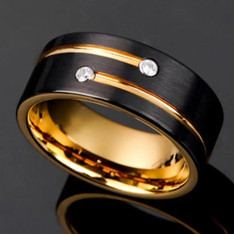 New Black Men's and Women's Rings with Diamond Tungsten Steel Ring Fashion 8mm Simple Gold-plated Ring Engagement
New Black Men's and Women's Rings with Diamond Tungsten Steel Ring Fashion 8mm Simple Gold-plated Ring Engagement