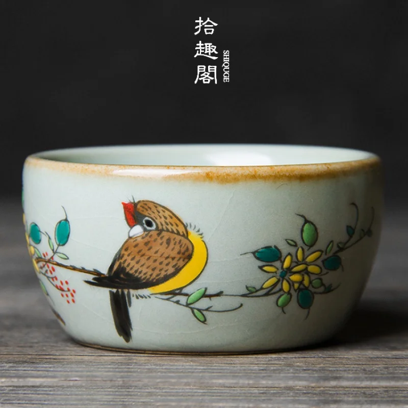

Jingdezhen Pure Hand Drawing Teacup Ru Ware Porcelain Tea Tasting Cup Fragrance-Smelling Cup Pu'er Cup Gracked Glaze Kung Fu Tea