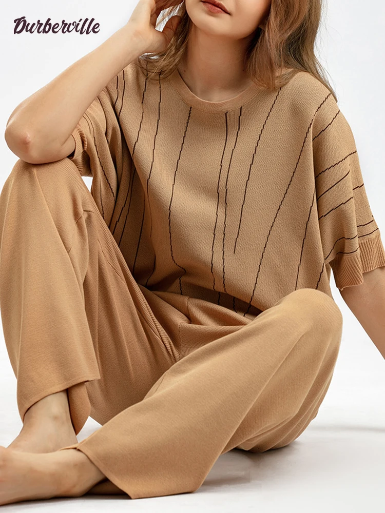 2023 Spring Summer Womens Loose Two Piece Sets Casual Batwing Sleeve Striped Knitted Shirts Wide Leg Pants Female Tracksuits
2023 Spring Summer Womens Loose Two Piece Sets Casual Batwing Sleeve Striped Knitted Shirts Wide Leg Pants Female Tracksuits