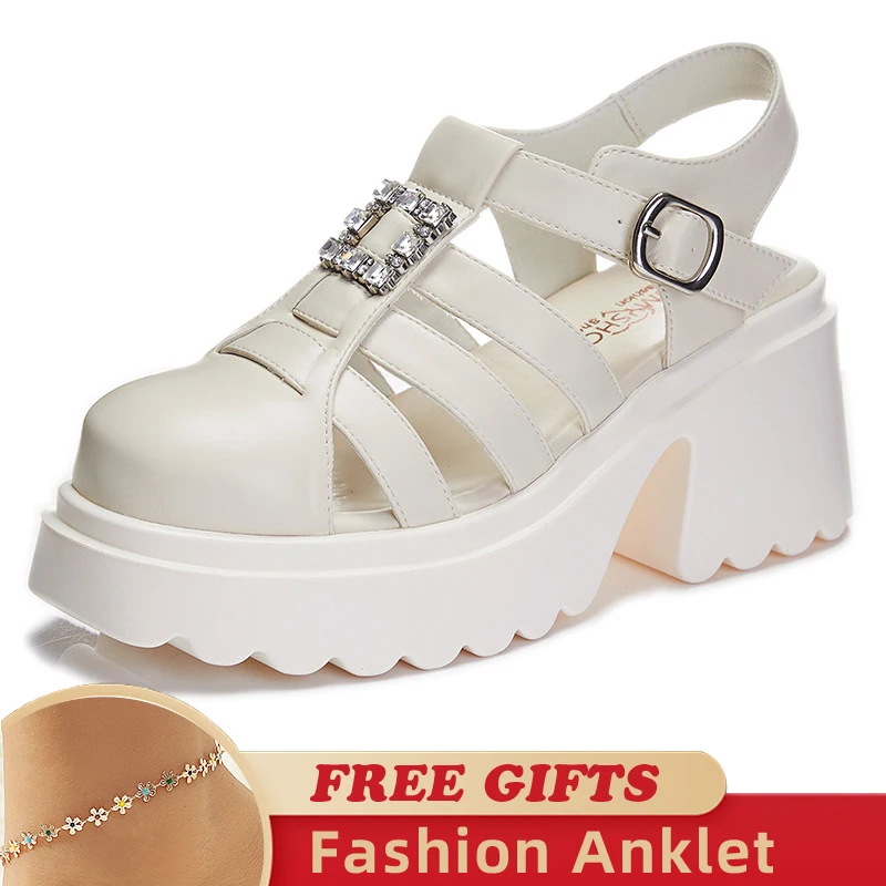 Rhinestones Deco Genuine Leather Punk Women's Sandals Soft Buckles Wearing Platform Buckle Casual Woman Sandals Female Shoes
Rhinestones Deco Genuine Leather Punk Women's Sandals Soft Buckles Wearing Platform Buckle Casual Woman Sandals Female Shoes