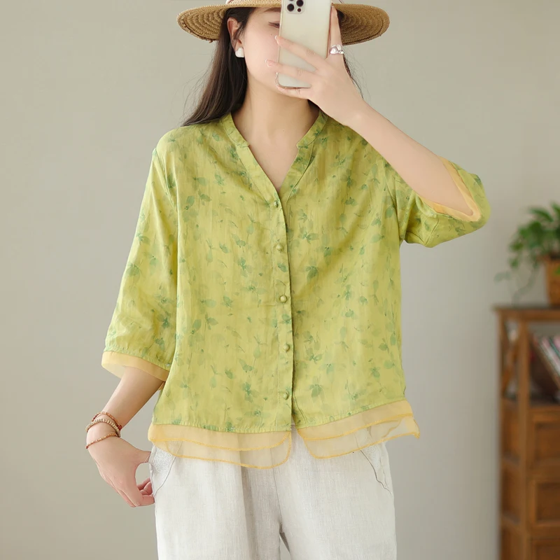 YCMYUNYAN Women's Shirts Summer 2023 New Loose Short Sleeve Top V-neck Chinese Style Clothing Cotton Linen Printed Blouses
YCMYUNYAN Women's Shirts Summer 2023 New Loose Short Sleeve Top V-neck Chinese Style Clothing Cotton Linen Printed Blouses