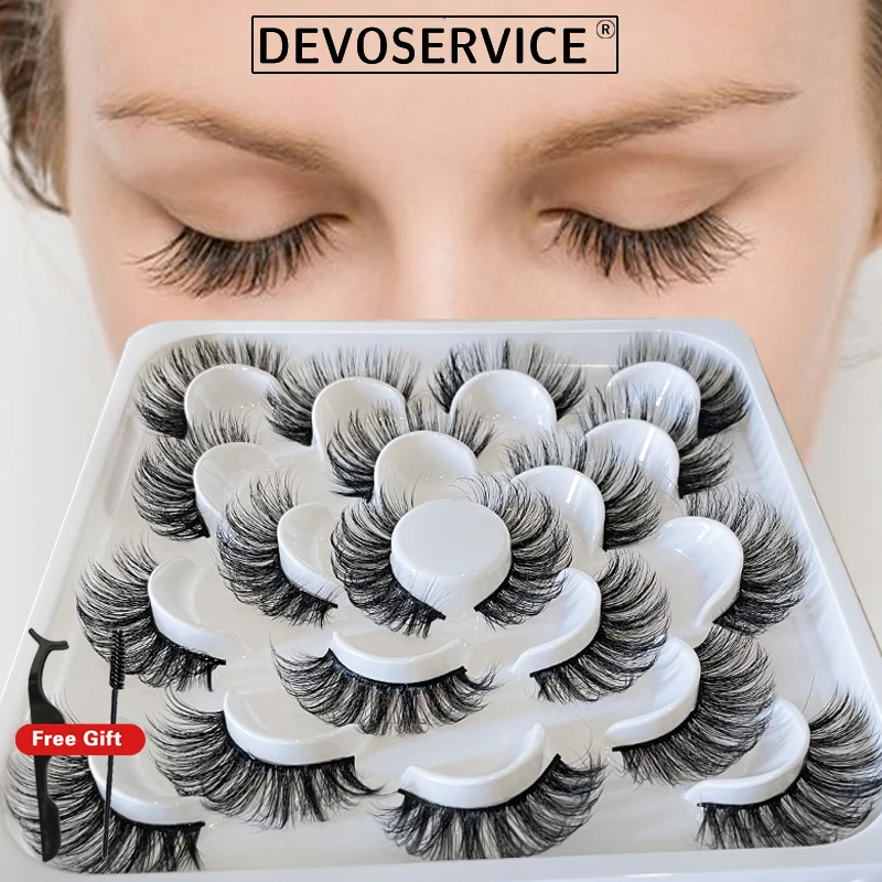 

2022 New 10pairs Lashes 3D Thick Natural Curling Extension Mink Eyelash Faux Cils Reusable Makeup False Eyelashes Tool Maquiagem