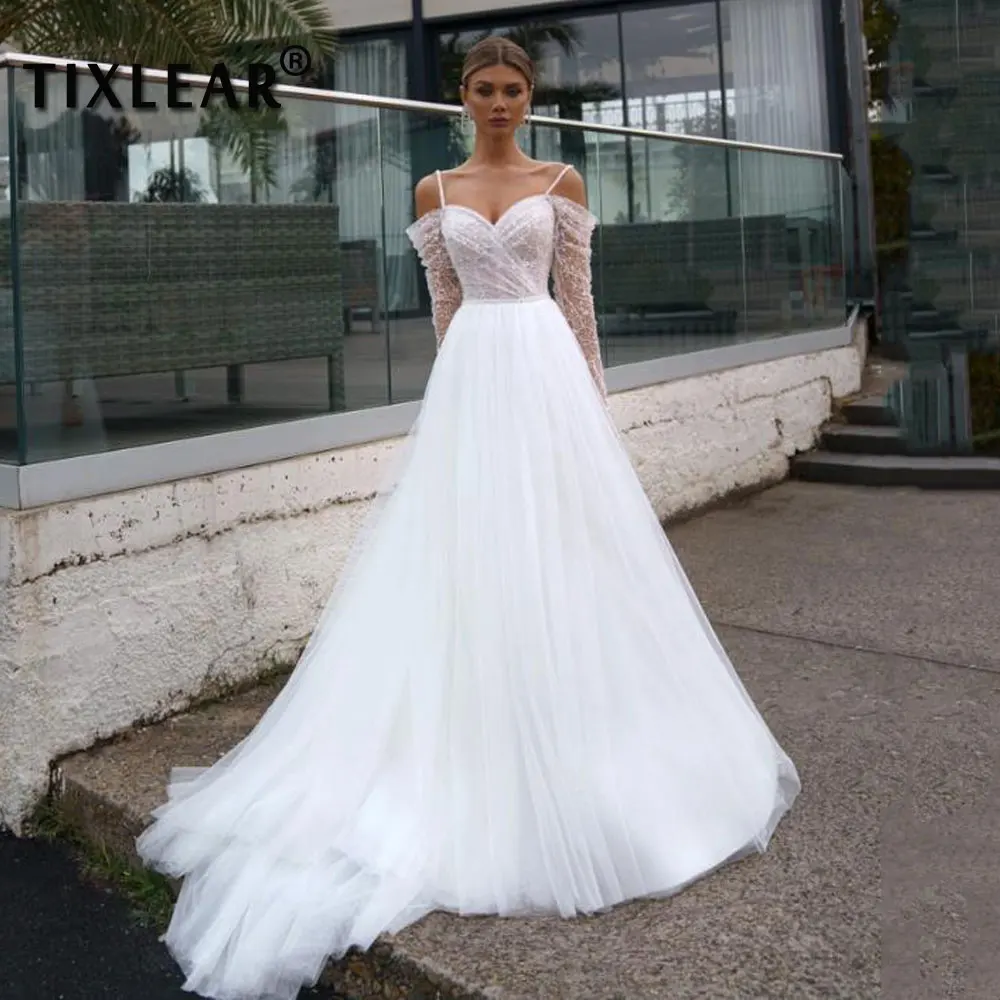 TIXLEAR Elegant Sweetheart Spaghetti Straps Wedding Dress Off-the-shoulder Tulle Bridal Gowns Lace Appliques Vestido De Noiva
TIXLEAR Elegant Sweetheart Spaghetti Straps Wedding Dress Off-the-shoulder Tulle Bridal Gowns Lace Appliques Vestido De Noiva