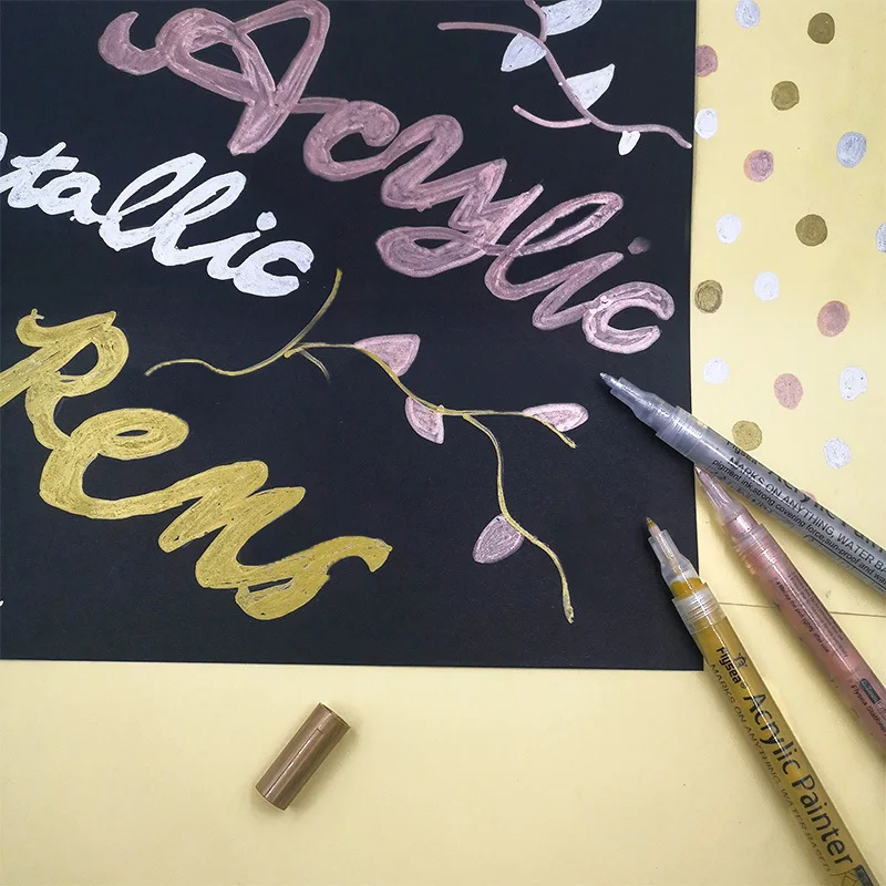 6pcs Acrylic Paint Marker Pen Gold Silver Rose Gold Color For Fabric Canvas Art Rock Painting Card Making Metal Ceramics Glass
6pcs Acrylic Paint Marker Pen Gold Silver Rose Gold Color For Fabric Canvas Art Rock Painting Card Making Metal Ceramics Glass