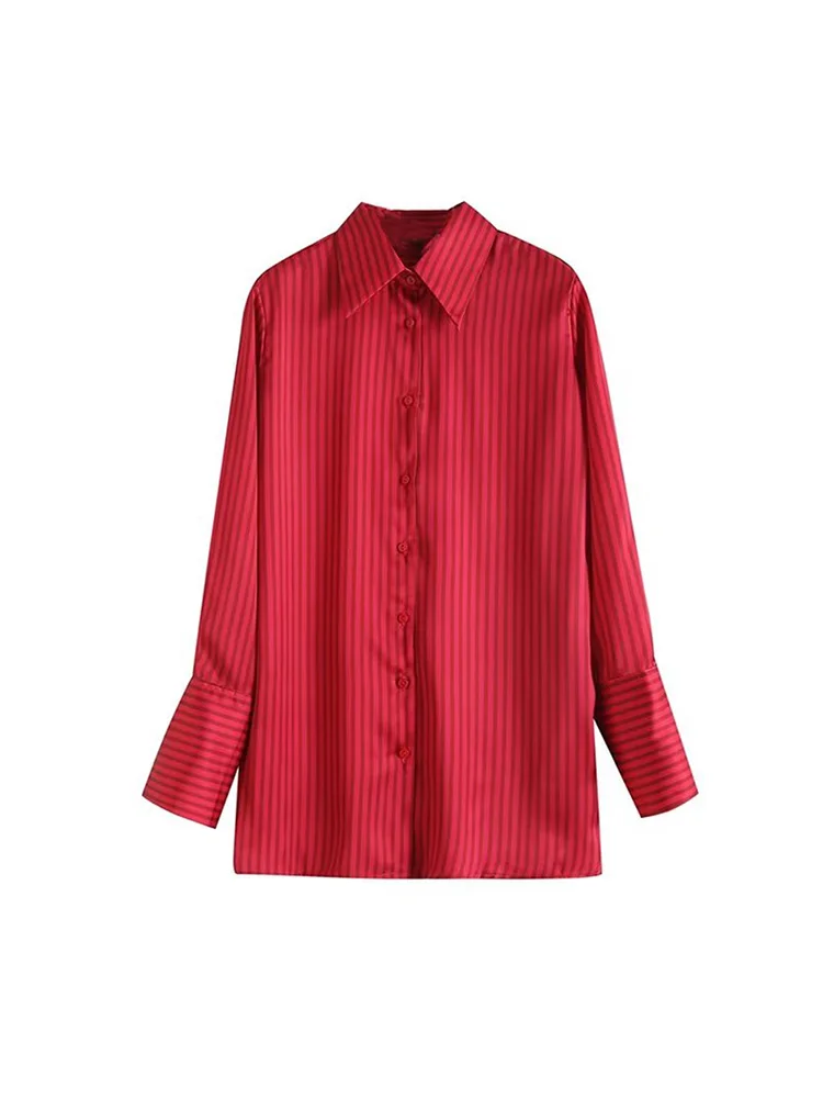 Женская блузка в полоску BM & MD & ZA, Повседневная Свободная винтажная рубашка с длинным рукавом, на пуговицах, 2022 
Женская блузка в полоску BM & MD & ZA, Повседневная Свободная винтажная рубашка с длинным рукавом, на пуговицах, 2022