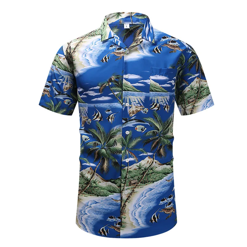 

Man Summer Holiday Beachwear Shirt Boys Retro Striped Floral Print Flower Shirt Plus Size Short Sleeve Hawaiian Palm Tree Shirt