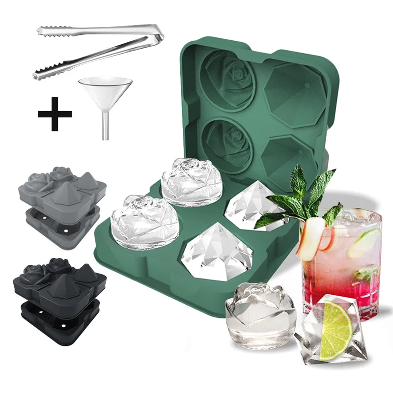 4-Link Rose Diamond Shape Ice Cube Mold Whisky Wine Cool Down Ice Maker Reusable Ice Cubes Tray Mold for Freezer with Clip 
4-Link Rose Diamond Shape Ice Cube Mold Whisky Wine Cool Down Ice Maker Reusable Ice Cubes Tray Mold for Freezer with Clip