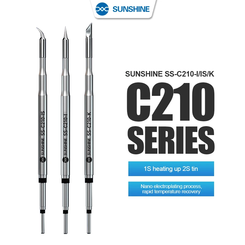 Lead-free sunshine SS C210 soldering tip, JBC C210 T210 T26 T26D S21 tips; fast heating; C210-I/IS/K head for SMD welding
Lead-free sunshine SS C210 soldering tip, JBC C210 T210 T26 T26D S21 tips; fast heating; C210-I/IS/K head for SMD welding