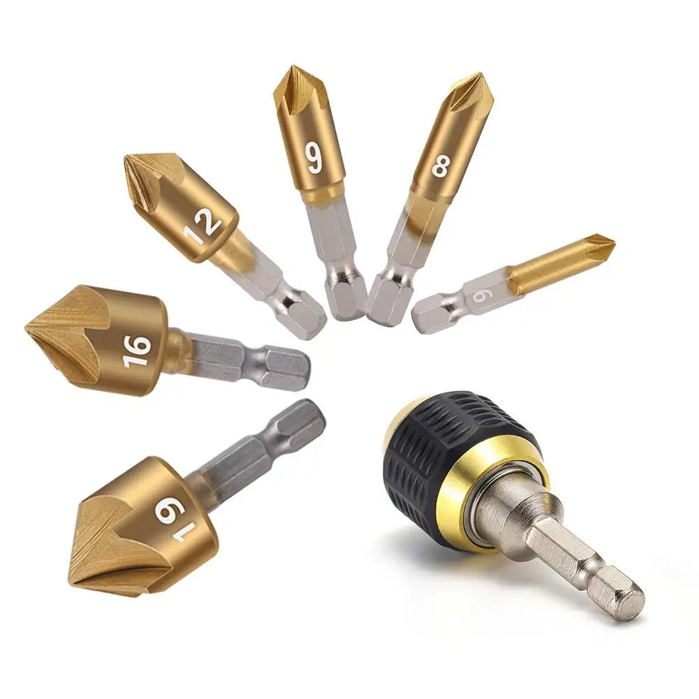 7pcs Chamfer Drill Bit Set 6/8/9/12/16/19mm 1/4" Quick Change Hex Shank Woodworking Cutter Countersink Drill Bit Metal Drilling
7pcs Chamfer Drill Bit Set 6/8/9/12/16/19mm 1/4" Quick Change Hex Shank Woodworking Cutter Countersink Drill Bit Metal Drilling