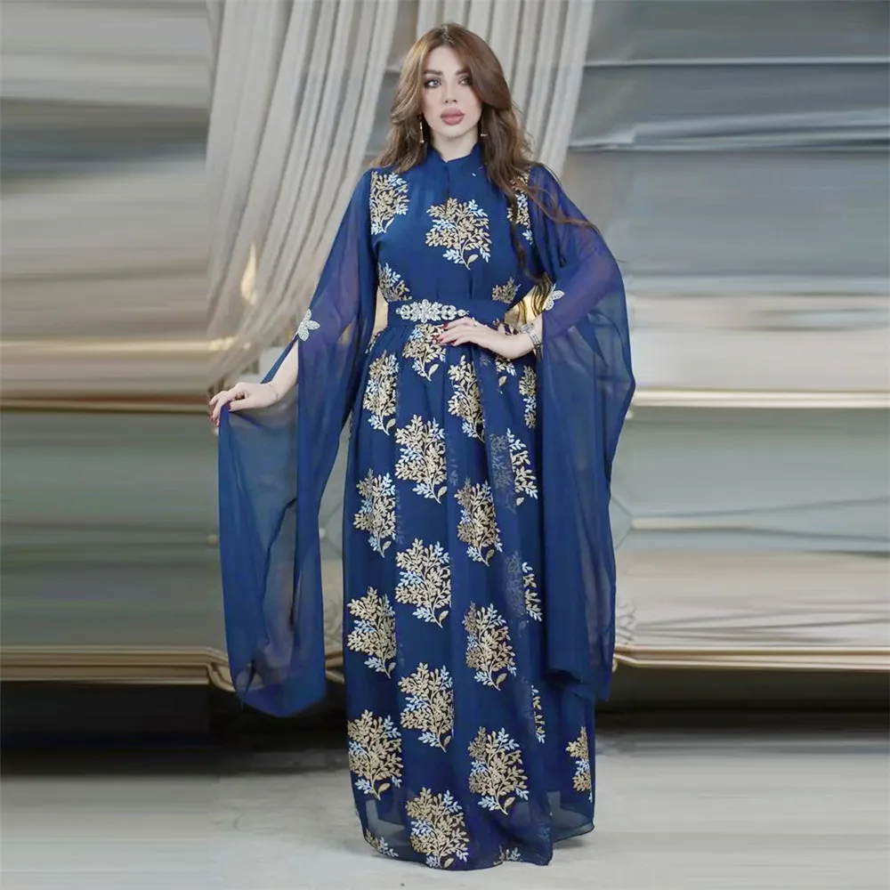 

Eid Ramadan Party Mesh Embroidery Abayas Women Muslim Long Maxi Dress Dubai Kaftan Robe Belted Evening Morocco Jalabiya Vestidos