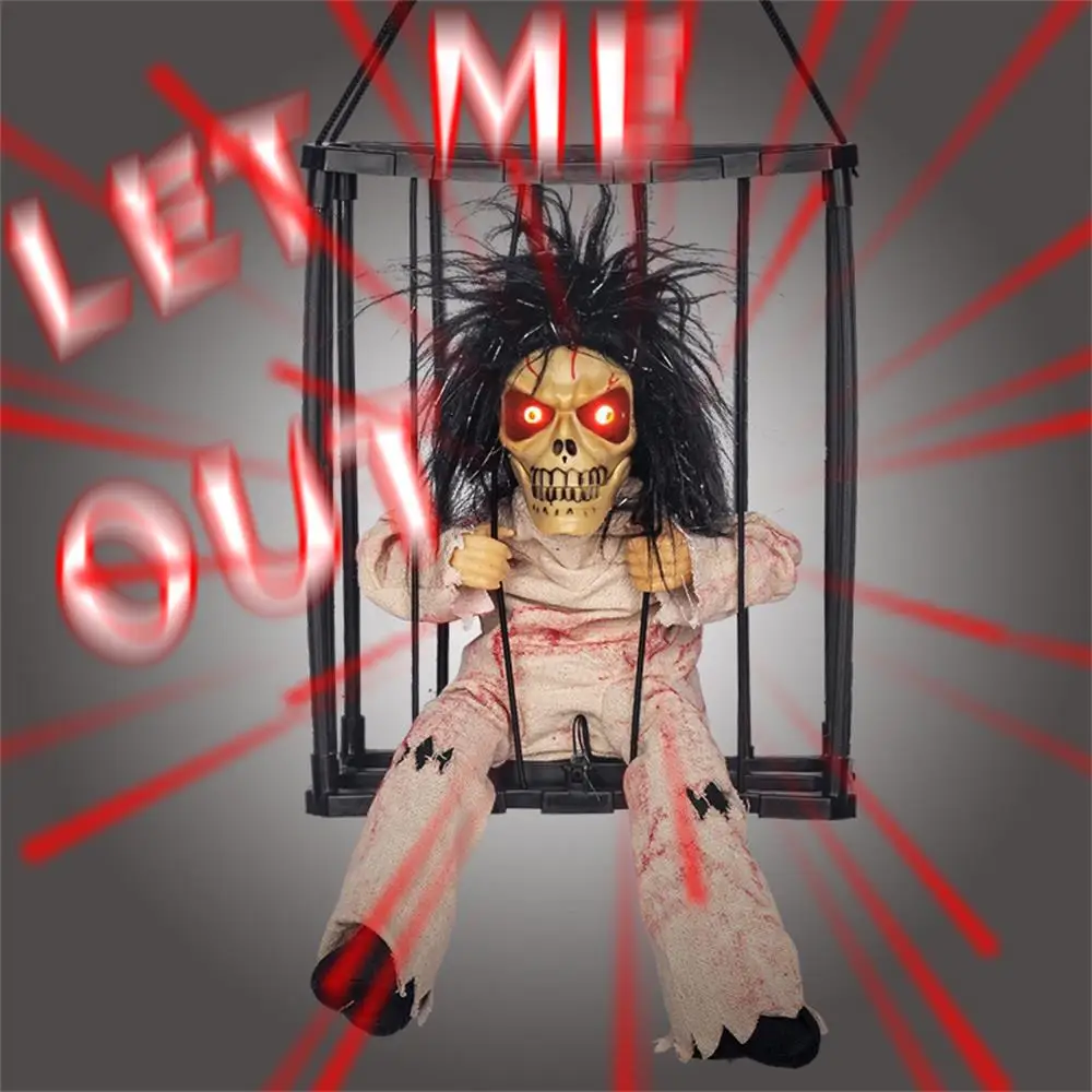 Halloween Decoration Prisoner Ghost In Cage Scary Skull Prop Electric Skeleton Toy Glowing Eye Sound Doll Hangable Talking Ghost
Halloween Decoration Prisoner Ghost In Cage Scary Skull Prop Electric Skeleton Toy Glowing Eye Sound Doll Hangable Talking Ghost
