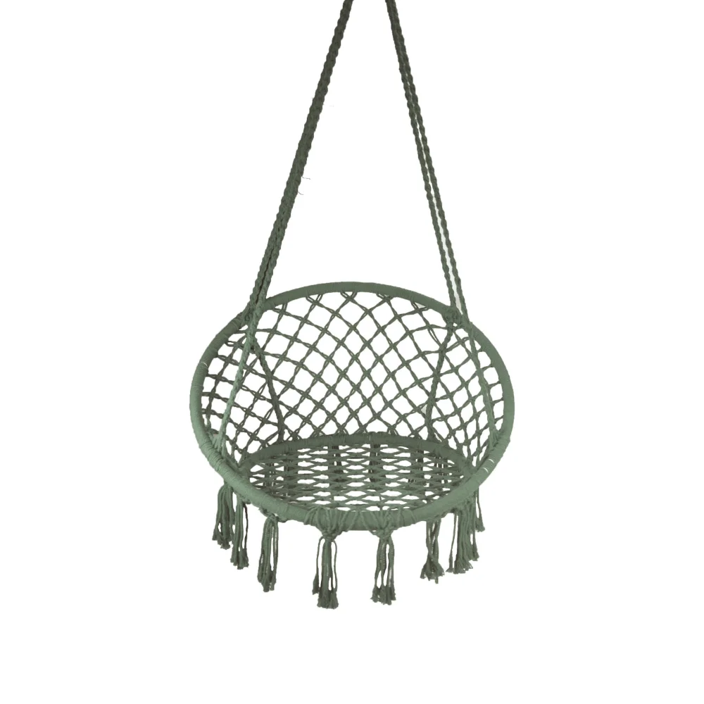 

Macrame Outdoor Hammock Chair, Cotton Blend Olive Green, Size: 47” L X 24” W, Capacity 250 Lb., Swing Chair Outdoor