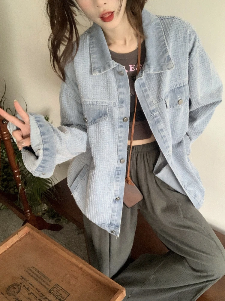 PERHAPS U Women Causal High Street Sky Blue Denim Turn Down Collar Button Pocket Spliecd Washed Do Old Coat Outwear Jacket C3982
PERHAPS U Women Causal High Street Sky Blue Denim Turn Down Collar Button Pocket Spliecd Washed Do Old Coat Outwear Jacket C3982