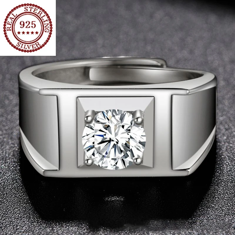 

Hot Sale S925 Silver Plated Platinum Exquisite Moissanite Glittering Diamond Ring Unique Design Business Male Noble Jewelry