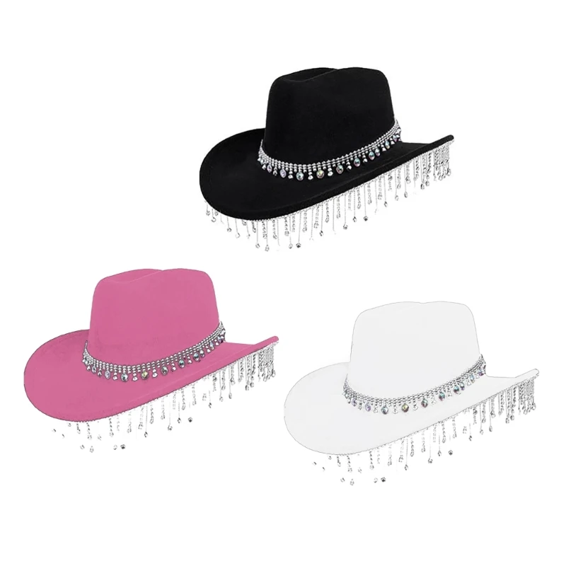 

Vacation Cowboy Hat Shining Tassels Gleaming for Club Carnivals T8NB