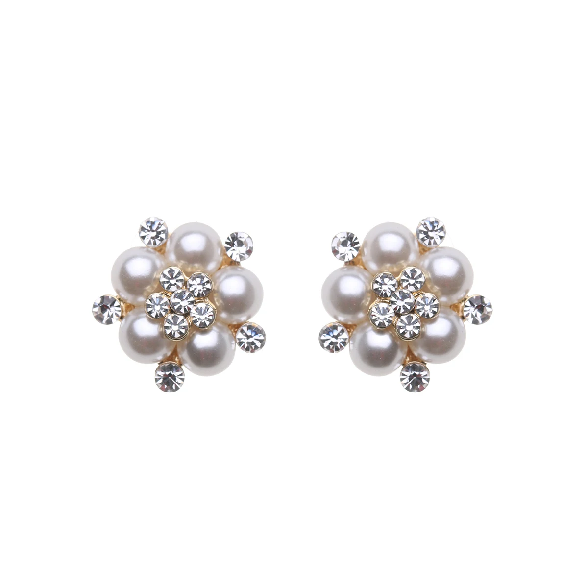 

CARTER LISA Korean Pearl Stud Earrings for Women Luxury Crystal Flower Shape Wedding Earrings Statement Ear Jewelry