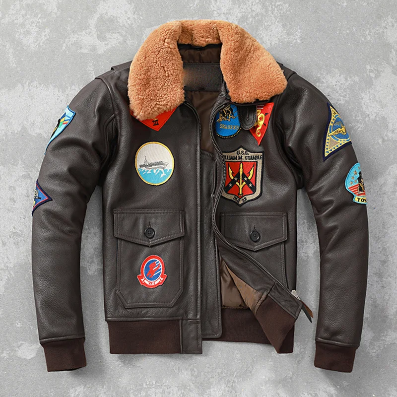 Embroidery First Layer Cowhide Leather Coat Men's Air Force Flight Suit Winter Clothing Coat Fur Collar Aviator Coat
Embroidery First Layer Cowhide Leather Coat Men's Air Force Flight Suit Winter Clothing Coat Fur Collar Aviator Coat