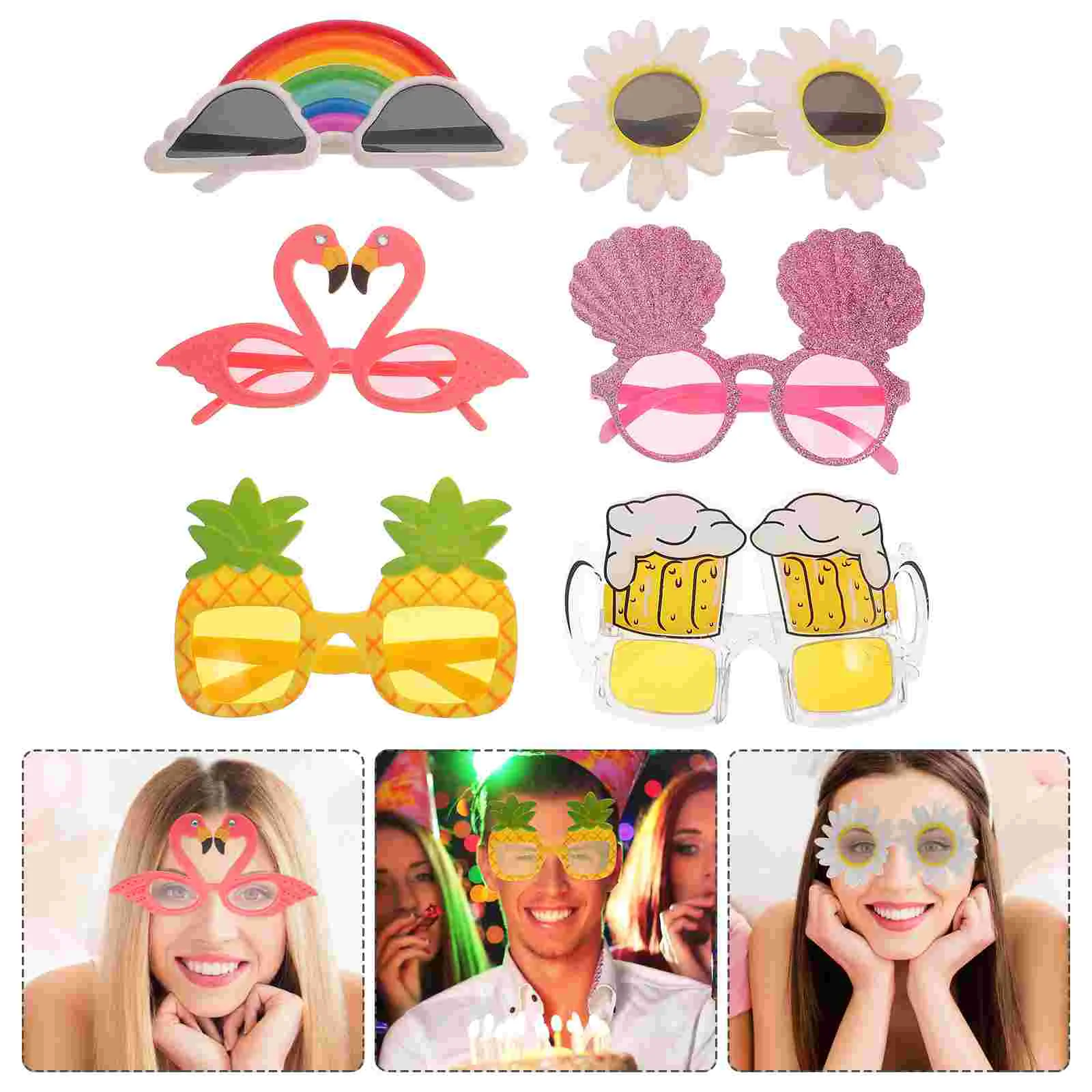 

6 PCS Funny Tropical Hawaiian Style Costume Sunglasses Party Eyeglasses for Parties Use