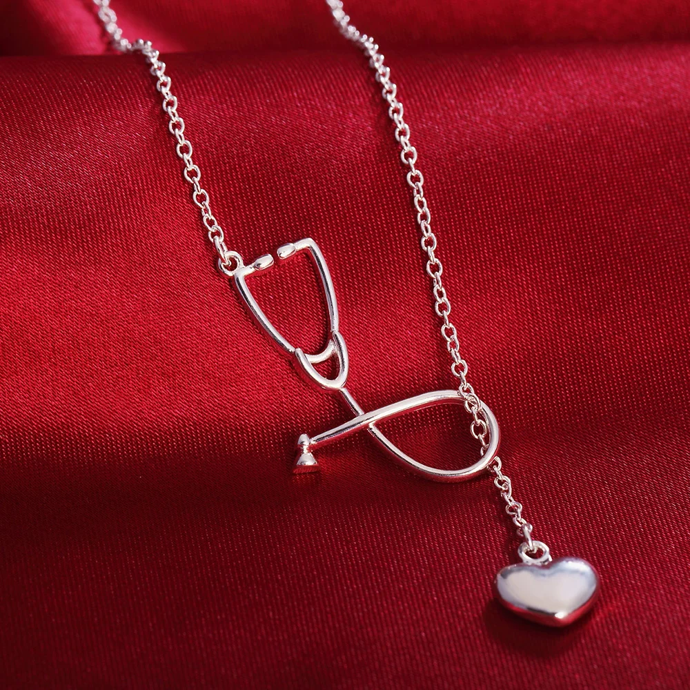 Free Shipping 925 Sterling Silver 18 Inches Heart Stethoscope Necklace For Women Fashion Gift Jewelry Party
Free Shipping 925 Sterling Silver 18 Inches Heart Stethoscope Necklace For Women Fashion Gift Jewelry Party
