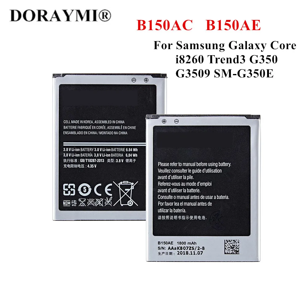

Original 1800mAh B150AC B150AE Phone Battery For Samsung Galaxy Core i8260 i8262 Trend3 G350 G3509 SM-G350E Replacement Bateria