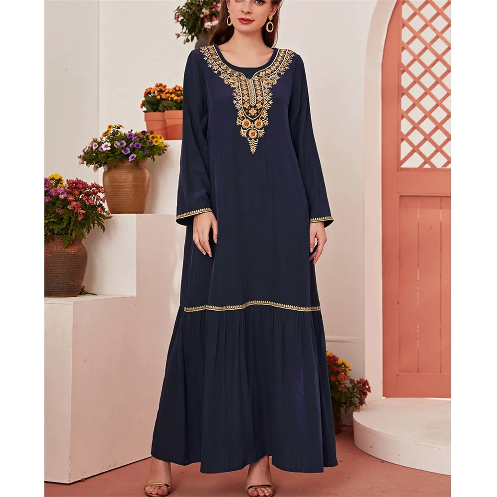 Women Muslin Dress Retro Elegant Embroidery Printing Patchwork Round Neck Pullover Long Sleeve Dubai Ladies A-line Dress 2022
Women Muslin Dress Retro Elegant Embroidery Printing Patchwork Round Neck Pullover Long Sleeve Dubai Ladies A-line Dress 2022